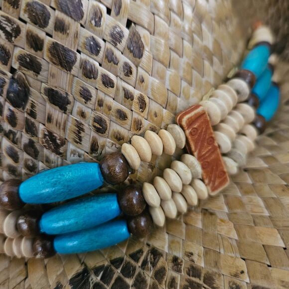 STRAW COWBOY HAT Turquoise Bead Trim One Size Fits All - Picture 3 of 8